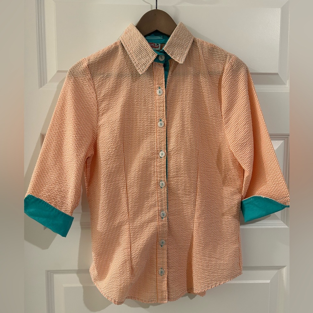 Haley and the Hound Seersucker Shirt Orange White Size 6